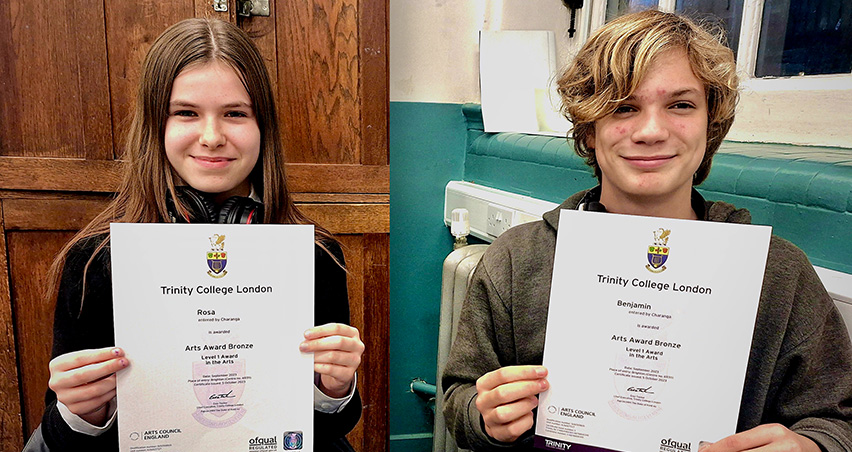 Rosa and Ben with their Arts Awards certificates