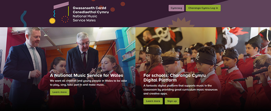National Music Service for Wales home page screenshot